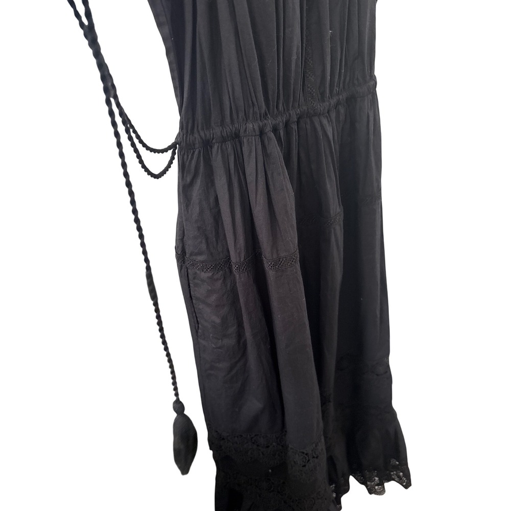 Ulla Johnson Black Cotton Eyelet Lace Flutter Sleeve Midi Dress Size 10 - Picture 3 of 6